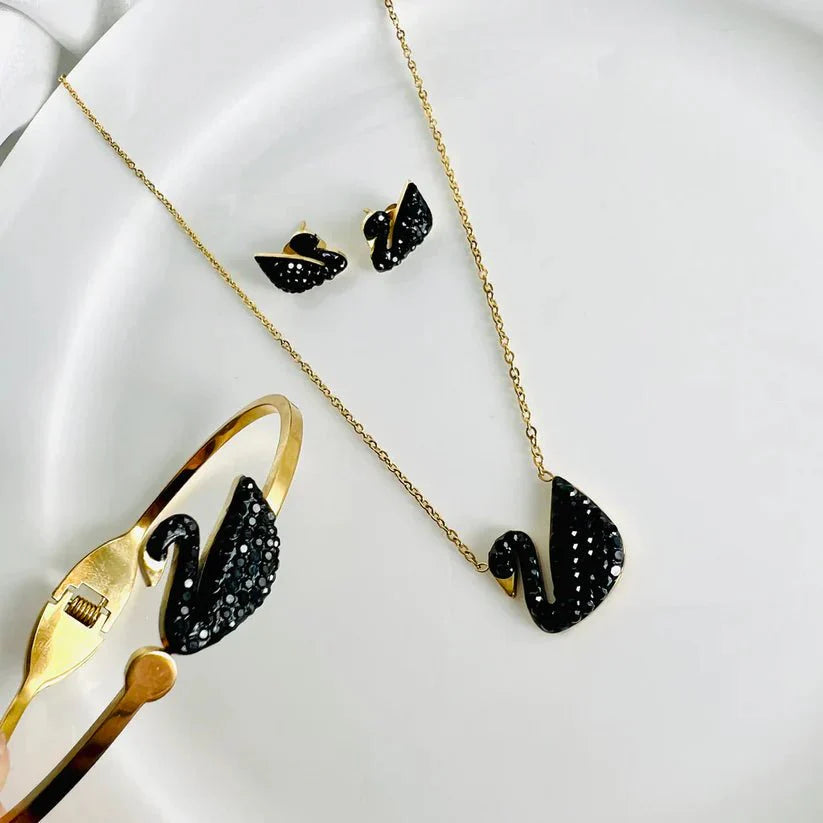 Stainless Swan Bangle, Earring And Necklace Set - Jewel Glimpse